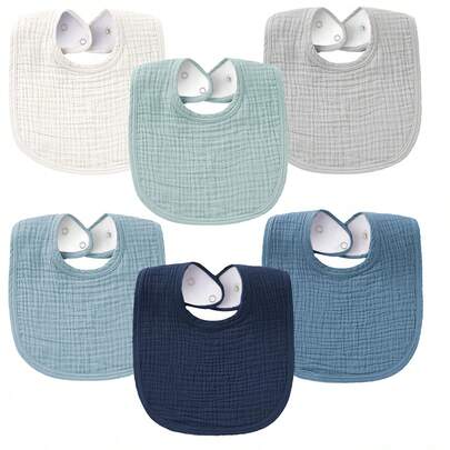 6/4/2pcs Set Plain Soft Cotton Baby Bibs, Suitable For Boys And Girls, Absorbent Large Drool Bibs For Teething And Drooling