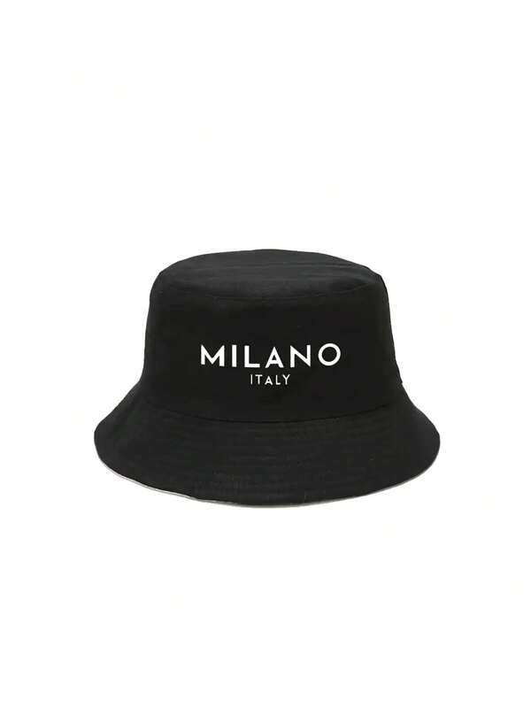 1 pièce Chapeau bob décoratif décontracté en polyester imprimé avec lettres, protection UV, à la mode et polyvalent, toutes saisons, Milano