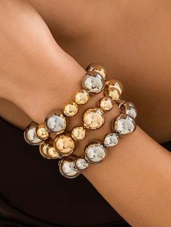 3pcs/Set Chunky Jewelry Goth Vintage Big CCB Chain Bracelets Women Classic Elastic Strand Beads Charm Bangles Grunge Couple Hand Jewelry