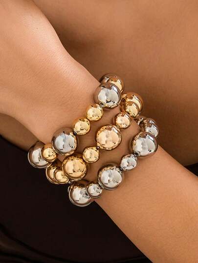 Set van 3 stevige sieraden, Goth Vintage, Grote CCB-kettingarmbanden, Dames, Klassieke elastische strengen kralen, bedelarmbanden, Grunge paar handsieraden