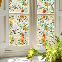 1 卷彩色花卉玻璃窗隐私膜，3D 彩虹静电贴防紫外线和隔热彩虹窗膜，适用于家庭、浴室、前门、防晒和装饰（17.53 * 118 英寸）