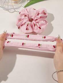 2条/套 春夏波西米亚风针织樱花粉色格子发圈，甜美乡村海滩风柔软弹力发圈，大号和小号可选，可扎马尾，可用作发圈，洗脸、化妆、居家健身等场合的女士发饰，也可用作头饰或弹力发带 - 彩色 - 查看 5