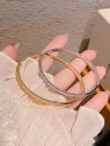 1 件时尚精致的方晶锆石简约设计奢华百搭女士珠宝，适合日常佩戴 - 時尚手鐲 - 查看 6