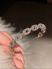 1 件几何不对称梯形锆石星形手链，简约优雅时尚女性珠宝设计 - 金色 - 查看 5