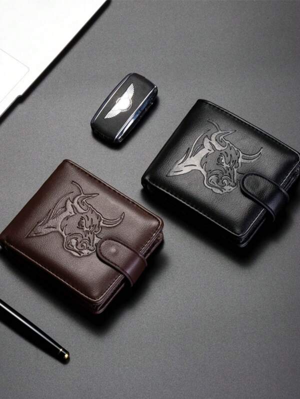 New Fashion Versatile Men's Wallet, 2-Fold Minimalist Bull Embossed Pattern Men's Clutch Bag, Multi-Function Lightweight Card Holder