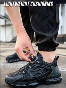 钢头工作鞋，带旋转按钮，防砸、防刺、防滑，通勤运动鞋，适合日常穿着、仓库、园艺、锻造车间、户外作业、建筑工地等场所，室内外抗冲击安全鞋，户外探险徒步鞋，稳定减震运动跑鞋，圣诞节