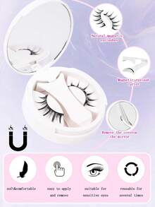 1 对天然磁性睫毛，带涂抹器，可重复使用磁性睫毛套装，防水，无需胶水，适合敏感眼部，适用于漫画眼线睫毛、睫毛、睫毛、假睫毛