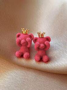 topshiny 1 对可爱熊设计甜美时尚耳钉，百搭温柔优雅，简约风格 - 小熊 - 查看 6