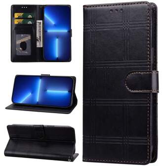 GLANDOTU Husă portofel din piele ecologică PU, model vintage de lux, cu model negru în carouri, cu clapă pentru telefon, slot pentru card și închidere magnetică, potrivită pentru multe mărci și modele de telefoane mobile.