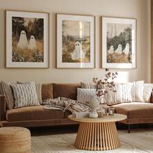 3 件套墙面艺术海报（可选框架）鬼魂墙面艺术，秋季恐怖万圣节 3 件套印刷品，秋季乡村风景画，鬼魂万圣节装饰，可打印