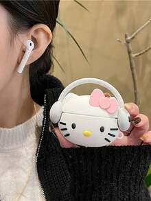 3D Sanrio Bag Pendant: Hello Kitty, Kuromi, My Melody 3D Earphone Case, Suitable For  1, 2, 3, Pro Wireless Bluetooth Earphone Protective Case, Made Of Soft Silicone, Also Serves As A Bag Decoration(Note: The Colors Of The Hooks Will Be Randomly Assigned).. - Kitty - View 3