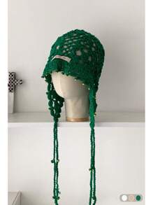1 件波西米亚花流苏镂空头带帽，手工编织夏季复古帽，适合女士秋季配饰 - 針織帽 - 查看 18