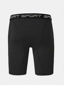 单条装 SPORT 男士运动紧身短裤，适合运动训练、健身跑步，速干弹力打底裤。黑色夏季款 - 黑色 - 查看 3