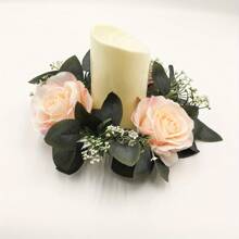 1 peça de suporte para velas de rosas artificiais, decoração de mesa para festa de casamento, guirlanda romântica de flores artificiais (velas não incluídas)