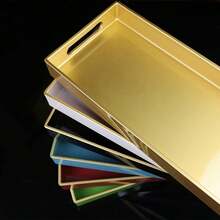 Black Vanity Tray With Handles, Decorative Tray Desktop Storage Organizer For Bathroom, Living Room, 5.9"*13.7",9824640