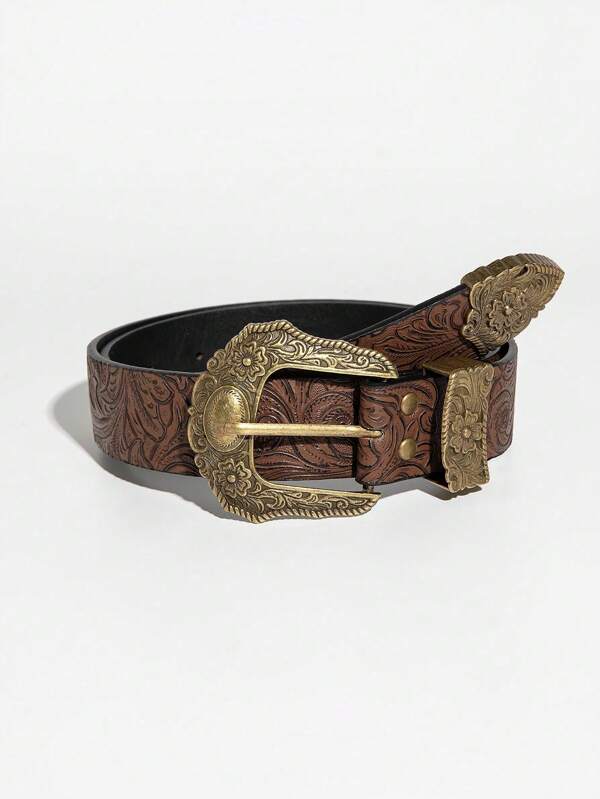 1 pieza Cinturón vaquero de mujer con hebilla occidental grabada, adecuado para decorar atuendos de festivales de música