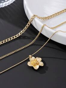 1 件优雅金链精致甜美五瓣花吊坠项链女士黄金首饰 - 金黃色 - 查看 2