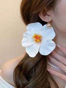 3个夏威夷花朵发夹，女士人造热带芙蓉花发爪，适合海滩、派对、波西米亚风、时尚、优雅、简约风格，纯色，适合日常、休闲、派对、通勤、度假、盘发、马尾辫、洗脸、化妆、服装配饰、发夹、发卡、发饰、头部配饰、发卡 - 彩色 - 查看 4
