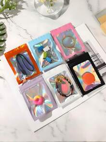 100 个透明窗口珠宝袋，渐变色珠宝密封袋，可重复使用，防尘防氧化，适用于戒指、耳环、项链、吊坠等珠宝、珠宝配饰整理、家居必需品、节日礼物。 - 彩色 - 查看 4