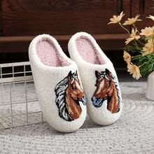 1 Pair Cartoon Animal Western Cowboy Style Plush Horse Fabric Slippers, Unisex, Suitable For Home, Holidays, Autumn/Winter, White Horse Animal Indoor Non-Slip Soft Bottom Shoes, Gift For Horse Lovers - White - View 6