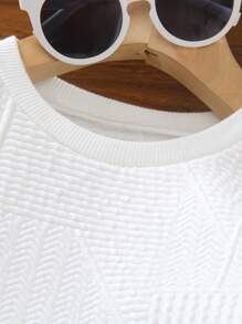 2pcs/Set Girls Solid Color Minimalist Style Cute Bow Decor White Long Sleeve Crew Neck Sweatshirt And Loose Casual Long Pants Set, Autumn/Winter 2025 New Arrival