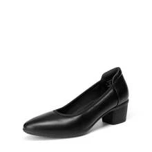 Women's Low Chunky Block Heel Dress Shoes Closed Pointed Toe Comfortable Heels Work Wedding Office Pumps Shoes - 黑色 - 查看 5