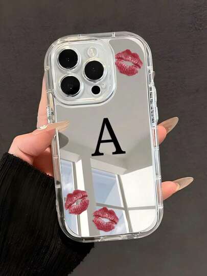 غطاء هاتف شفاف ناعم مع طبعة حرف A وشفاه حمراء، متوافق مع أجهزة 16/15/14/13/12/11/X/XR/XS Max/7/7 Plus/8/8 Plus، مقاوم للماء والصدمات ومقاوم للخدش