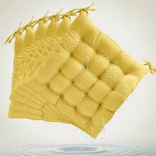 Pack 2/4/6 Cojín para silla 40x40x5 cm|Repelente al agua y fácil de limpiar|Con cintas de sujeción|Funda con cremallera desmontable|Uso interior y exterior|Ideal para comedor, terraza, jardín u oficina - Mostaza - Ver 1