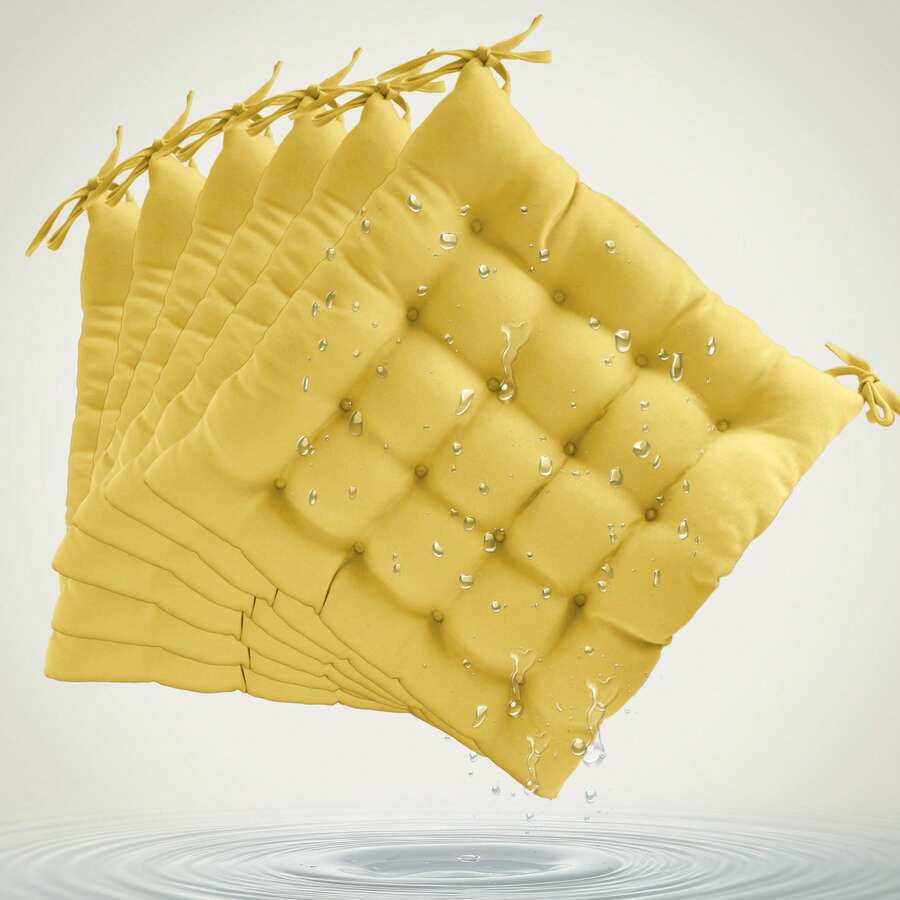 Pack 2/4/6 Cojín para silla 40x40x5 cm|Repelente al agua y fácil de limpiar|Con cintas de sujeción|Funda con cremallera desmontable|Uso interior y exterior|Ideal para comedor, terraza, jardín u oficina - Mostaza - Ver 1