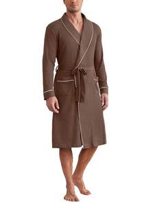 Mens Robes Lightweight Waffle Knit Kimono Bathrobe Long Sleeve Sleepwear Soft Knee Length Robe With Pockets S-3XLhalloween - Clear Blue - View 10