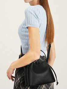 2025 Spring/Summer New Women's Crossbody Bag, Fashion Handbag With High-End Vibe, Versatile Summer Bucket Bag, Minimalist Large Capacity Commuter Shoulder Tote - Black - View 11