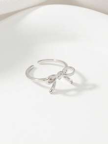 1pc Cute Minimalist Alloy Geometric Bow Adjustable Ring, Girl Jewelry - Silver - View 3