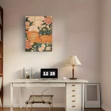 1幅12x16英寸无框帆布海报 - 可爱的橘色虎斑猫在浴缸里放松，搭配日式花卉图案，是浴室、卧室、厨房、客厅、办公室或咖啡馆的完美墙面装饰，也是送给爱猫人士的绝佳礼物。浴室装饰 | 猫咪插画 | 精细的毛发纹理，猫咪主题秋季装饰 - 彩色 - 查看 6