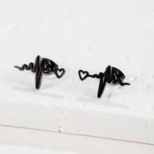 1 Paar modische herzförmige Wellen-Ohrstecker, schwarze Edelstahl Stethoskop-Ohrringe, geeignet als Geschenk für weibliche Ärzte und Krankenschwestern - B-GED020 - Übersicht 2