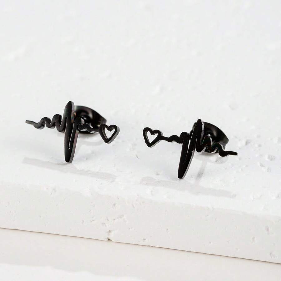 1 Paar modische herzförmige Wellen-Ohrstecker, schwarze Edelstahl Stethoskop-Ohrringe, geeignet als Geschenk für weibliche Ärzte und Krankenschwestern