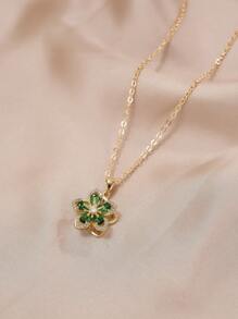 1入組銅製及立體切割氧化鋯石梅花轉動造型女式時尚項鍊