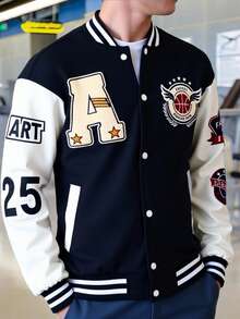 Chaqueta de béisbol informal de para deportes al aire libre, Día del Padre Chaqueta con capucha de contraste, casual para hombre, primavera otoño - Azul Marino - Ver 5