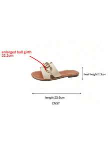 （加大码和宽松版型）女士新款可调节带子拖鞋，夏季休闲平底舒适一脚蹬凉鞋 - 米色 - 查看 7