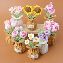 1pc Artificial Crochet Sunflower, Rose, Tulip, Fake Flower, Tabletop Decor, Wall Decor, Artificial Flower, Suitable For Birthday Gift, Anniversary Gift, Mother's Day Gift, Christmas Gift, Event And Home Decor, Valentine's Day Gift