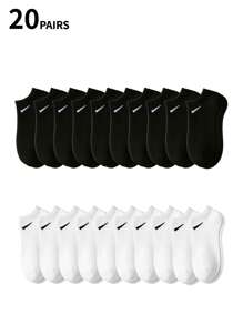 1/10/12/20/30 Pares Meias Sólidas Pretas, Brancas, Cinzas Unissex Plus Size, Combinam com Tudo, Design Minimalista para Uso Diário