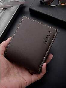1pc Men's Short Wallet, Fashion Short Soft Wallet, Bifold Coin Purse, Large Capacity Multi-Card Slots, Can Store Large Bills, ID & Photo Slots, Letter Decor, Minimalist Men's Leather Wallet, Credit/Debit Card & ID Slots, Business Casual Style, Ideal Gift For Men, Suitable For Young Men & Students