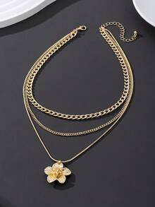1 件优雅金链精致甜美五瓣花吊坠项链女士黄金首饰 - 金黃色 - 查看 4