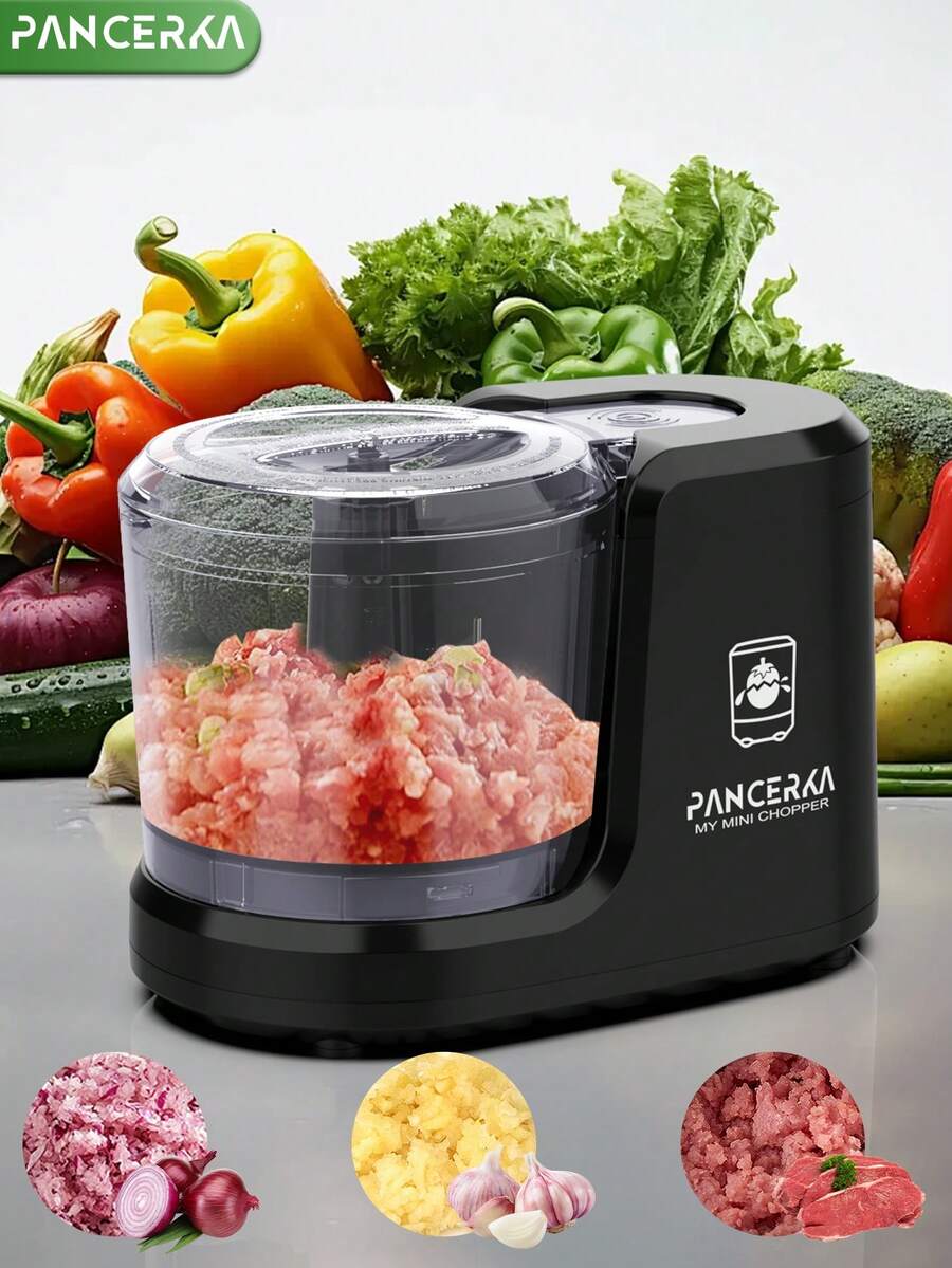 Picadora de verduras eléctrica PANCERKA, procesador de alimentos, picadora de alimentos eléctrica, licuadoras para la cocina y procesador de alimentos para bebés, 1,5 taza de batidora, para cortar en dados, picar y hacer puré, negro (enchufe UE)