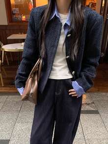 Korean Style Slimming Blue Single-Breasted Jacket Design Sense Elegant 2 In 1 Top Spring - Blue - View 4