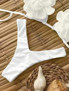 Bộ bikini Polovedo chính hãng, hàng mới về mùa Xuân/Hè, kiểu dáng gợi cảm, thanh lịch, màu trắng trơn họa tiết hoa, dành cho nữ, thích hợp đi biển, nghỉ mát hoặc hẹn hò. - trắng - Xem 2