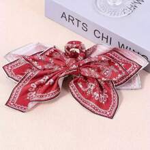 1pc Bohemian Versatile Unique Hair Clip, Red Cashew Flower Bow Grab Clip Sweet Hair Claw Resort Ponytail Clip Fashion Headwear Hair Accessories Women Claw Clip