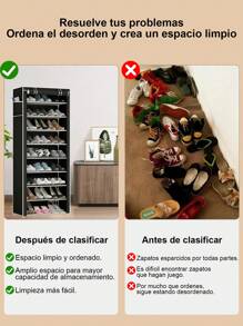 9/10 Niveles Organizadores de Zapatos, Zapatera con Cubierta de Tela Contenido de zapatos, Estructuras de Acero y Conectores de Plástico, Para Almacenar y Guardar los Zapatos, 22-30 Pares Tela Color Compartimientos Metal ,Zapatero con cubierta, organizador portátil de 4/5/6/7/9 niveles anti polvo para de metal pares de estantes altos que ahorran espacio para clóset, entrada, recámara, cocheraapatos - Negro - Ver 5