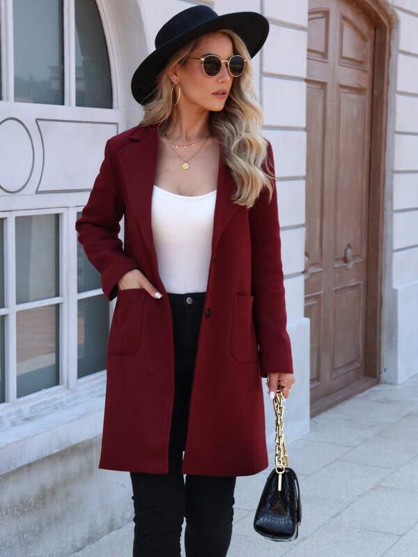 Damen neue dicke einfarbige Tasche Knopf Mantel, Urlaubs-Reise Alltagskleidung, Herbst/Winter