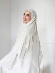 1pc Modest Flowy Chiffon Khimar | Smooth, Lightweight Chiffon With Flattering Coverage, Comfortable And Elegant For Daily Wear, Outings And Prayer For Dress,Travel Essential,Beach Towel - White - View 18