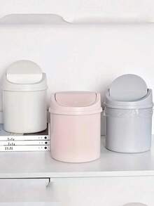 1pc INS Style Bedroom New Girl Heart Home Cute Cover Net Red Mini Storage Box, Plastic Garbage Can With Lid, Tabletop Wastebasket, Trash Bin For Home Office Desk Decor,Coffee Table, Office, Living Room, Study